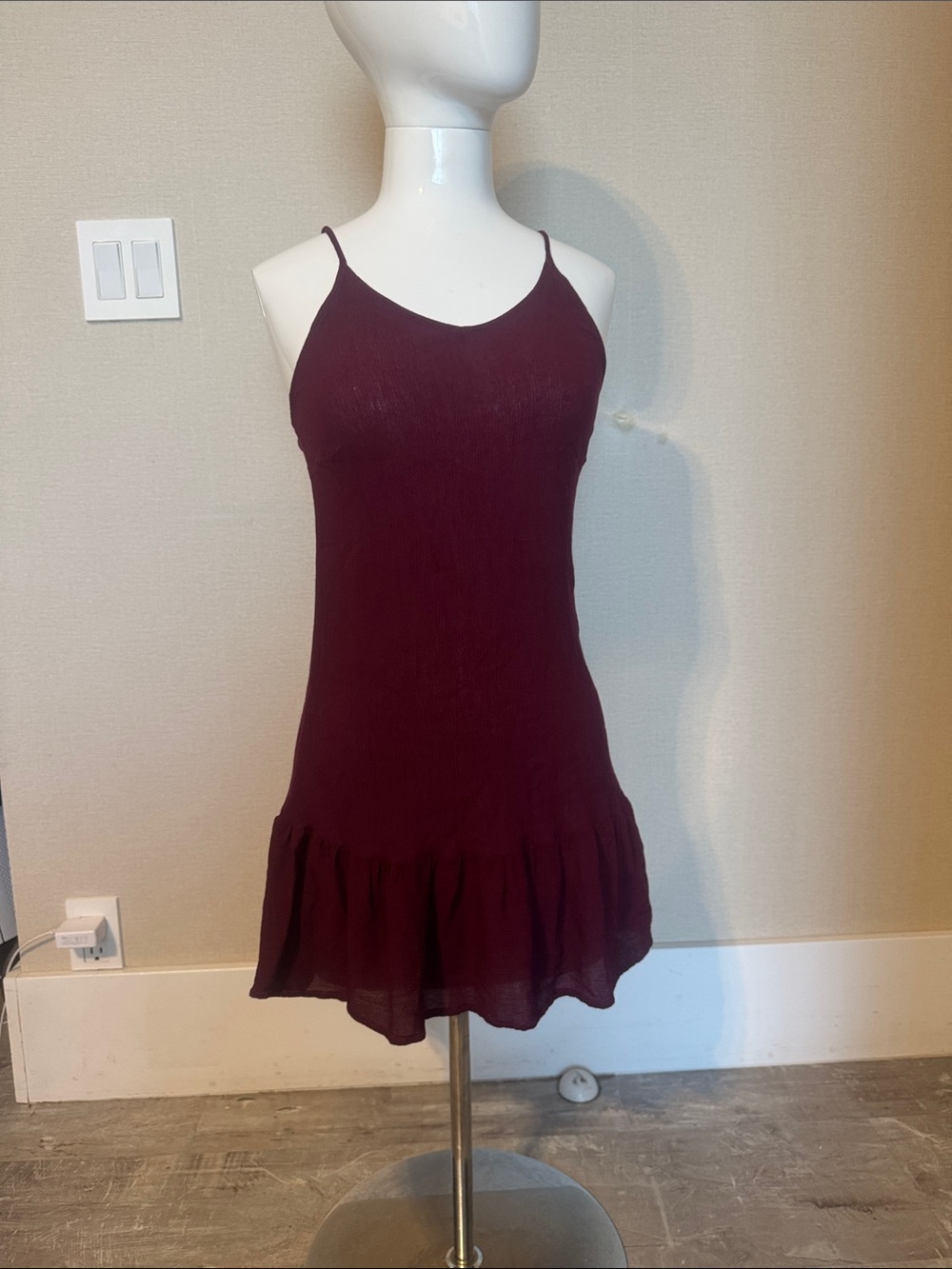 Maaji Burgundy Spaghetti-Strap Ruffle-Hem coverup
